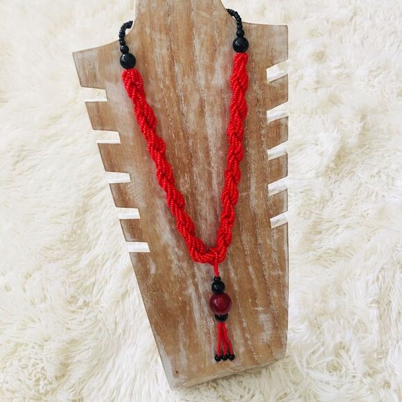 African Fair Trade Red Beaded Necklace - Picture 4 of 6